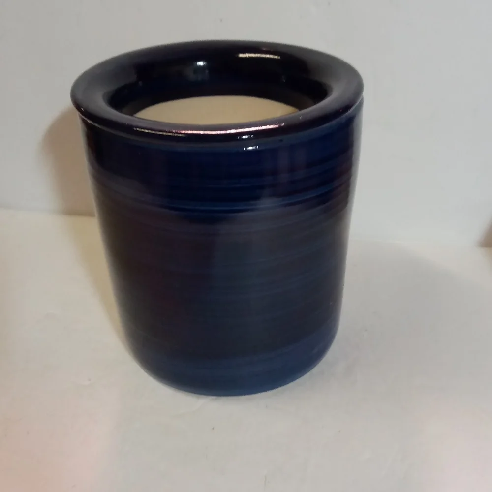 French Butter Keeper Container Thick Heavy Pottery Handcrafted Blue Swirl New